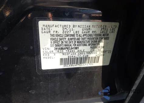2012 Nissan Sentra 2.0 S from USA, damaged, VIN 3N1AB6AP9CL641901